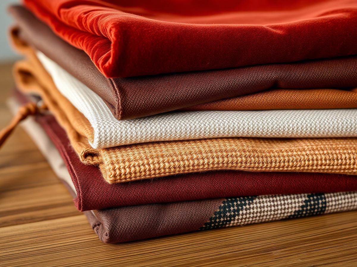 Upholstery fabric swatches in warm earth tones