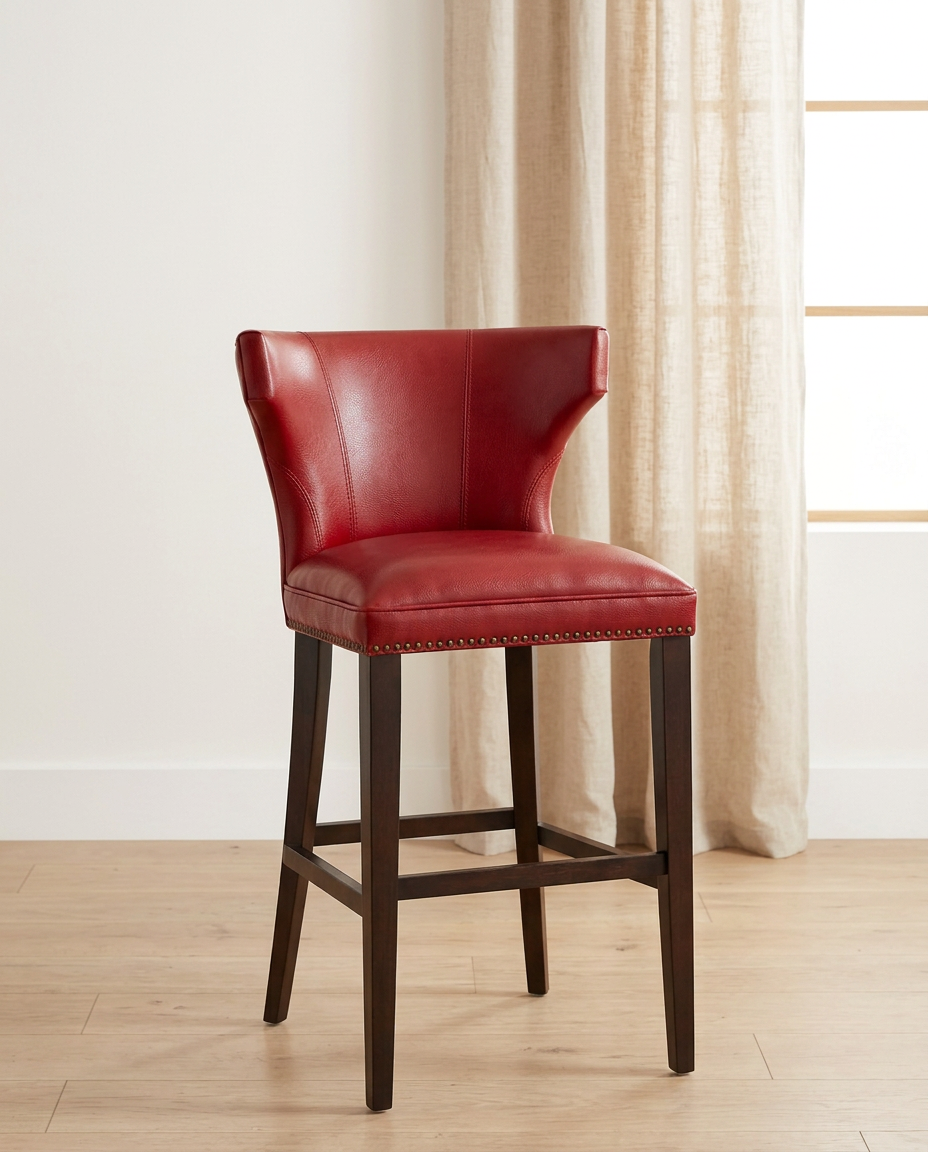 The Red Leather-Look Bar Stool on the J&S showroom floor in Atlanta
